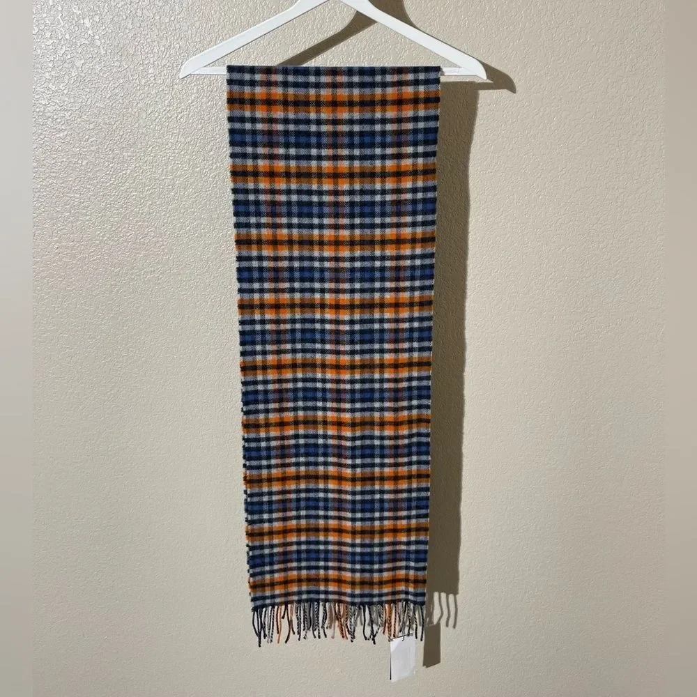 Johnstons of Elgin Blue and Orange Plaid Scarf